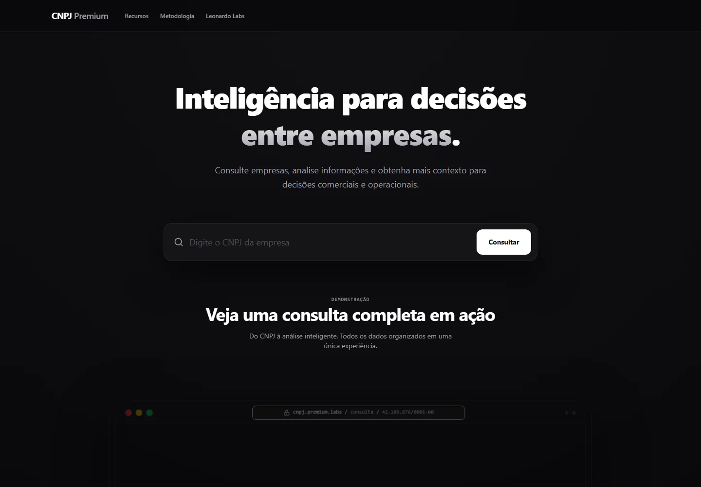 Interface real do CNPJ Premium, capturada no produto público